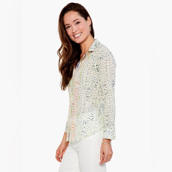 NWT Nic + Zoe Dotty Crinkle Top Yellow Plus Size 100% Cotton Size XXL - Picture 1 of 12